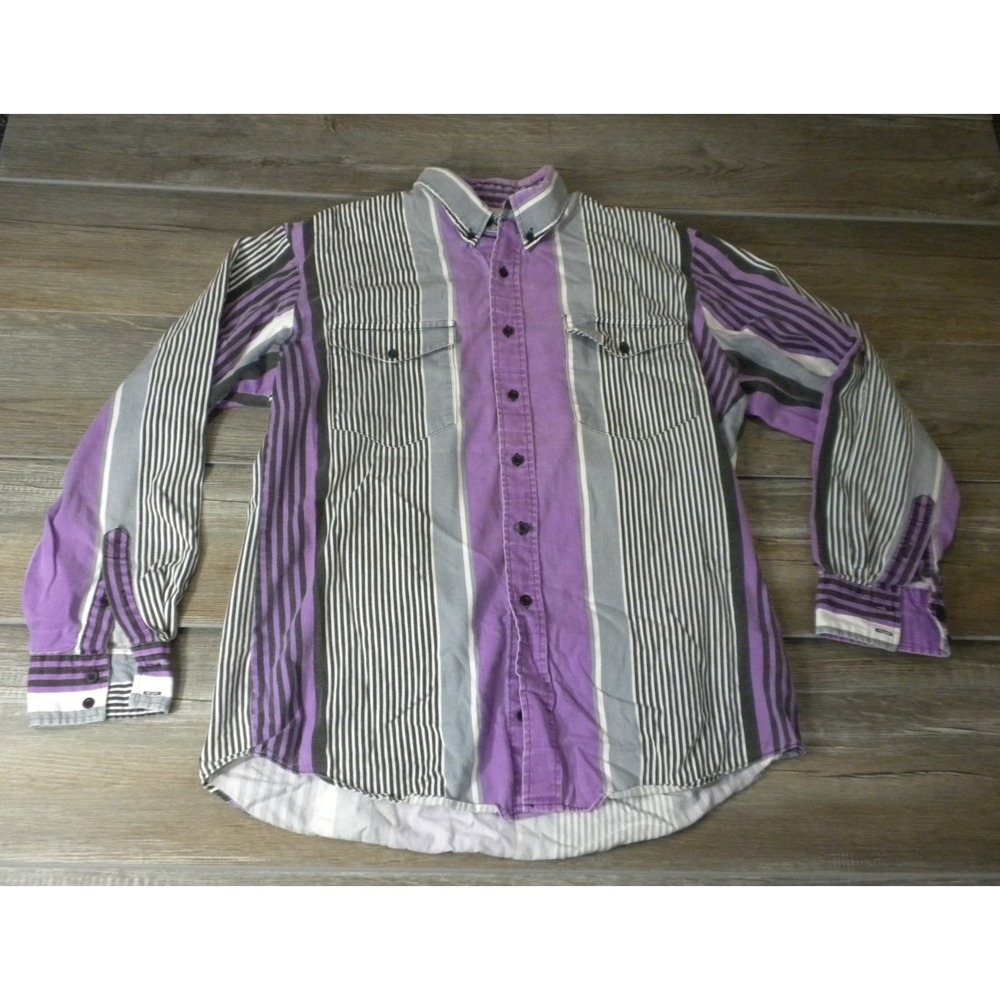 Roper Rodeo Blue Shirt Mens L Purple Black Striped Vintage 90's Western Heritage